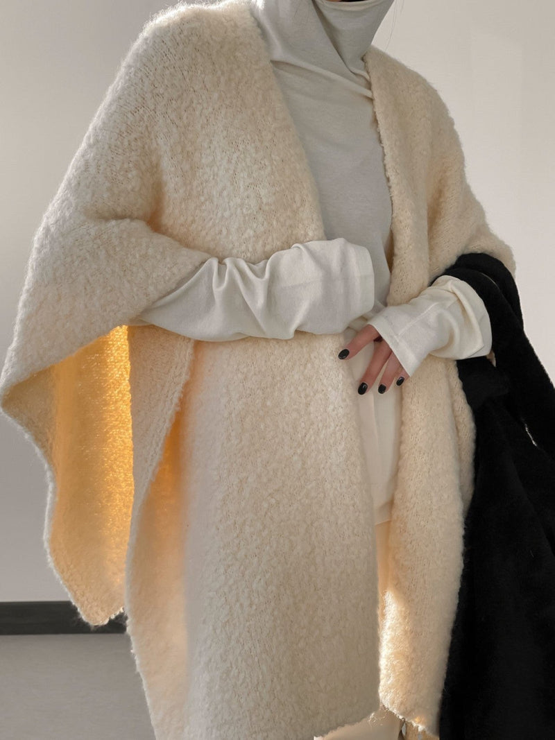 BOUCLE ALPACA WOOL BLEND SHAWL CARDIGAN