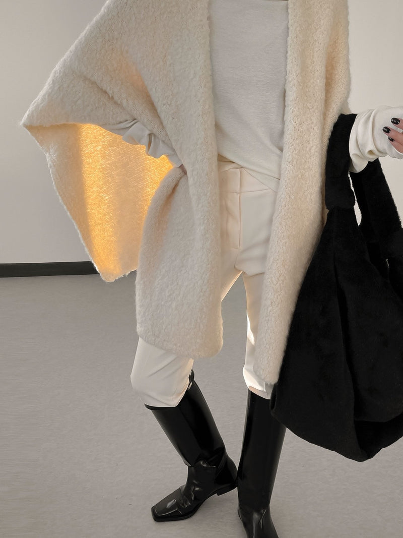 BOUCLE ALPACA WOOL BLEND SHAWL CARDIGAN