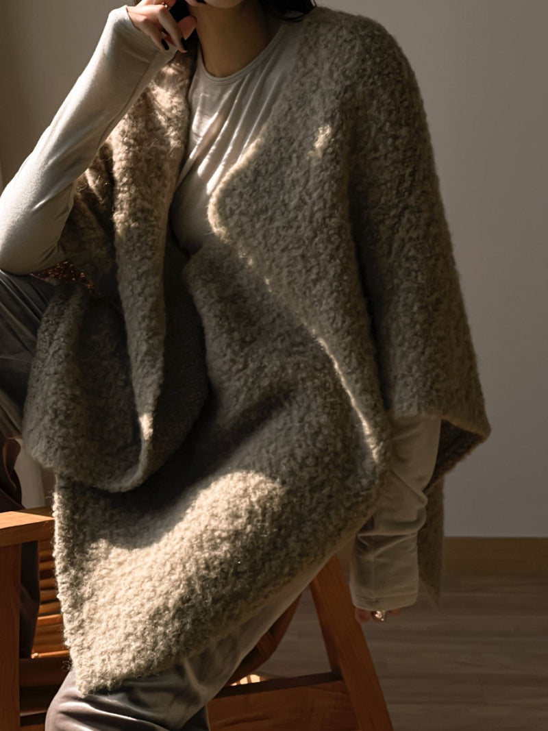 BOUCLE ALPACA WOOL BLEND SHAWL CARDIGAN