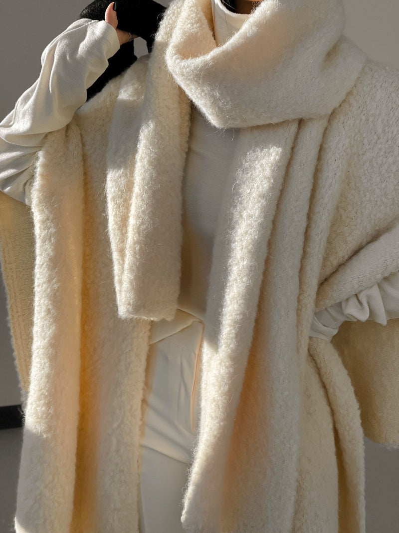 BOUCLE ALPACA WOOL BLEND SHAWL CARDIGAN