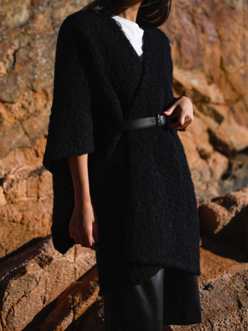 BOUCLE ALPACA WOOL BLEND SHAWL CARDIGAN