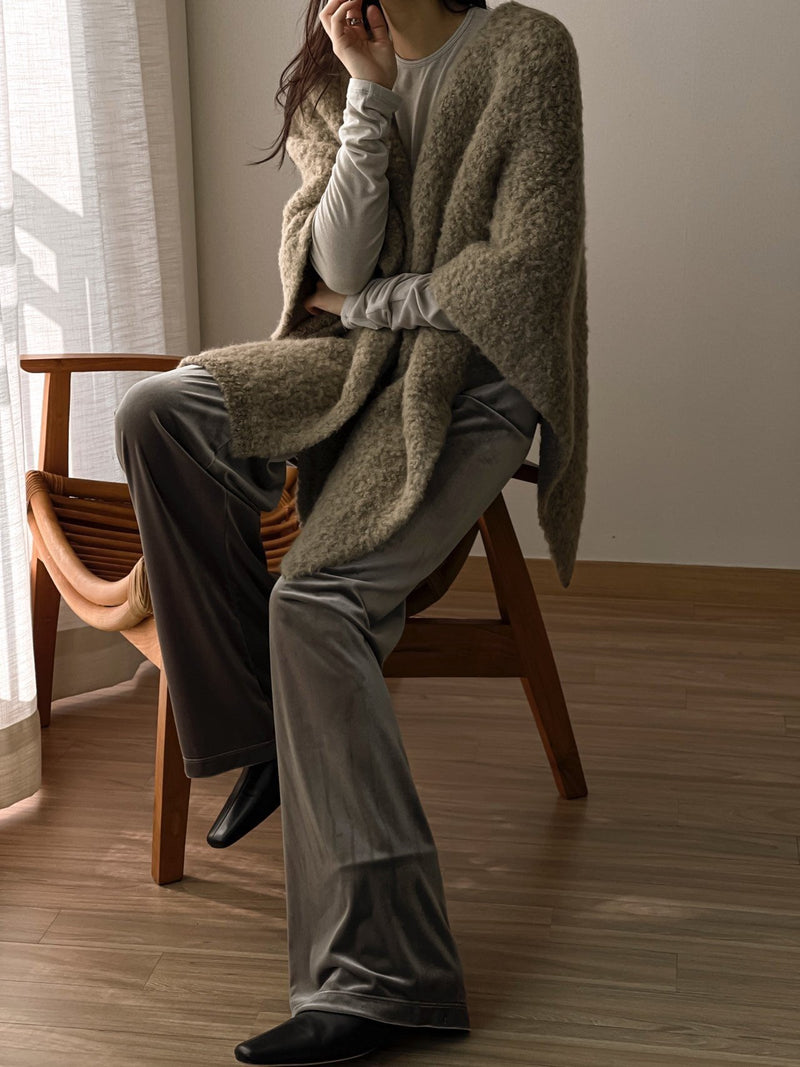BOUCLE ALPACA WOOL BLEND SHAWL CARDIGAN