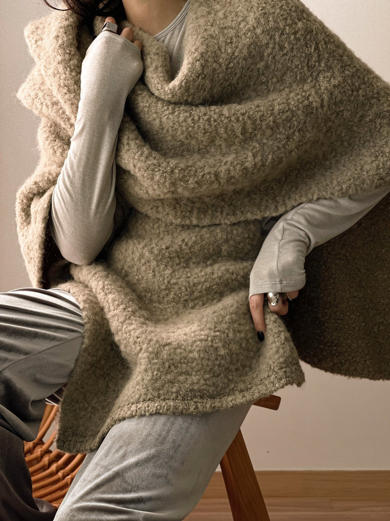 BOUCLE ALPACA WOOL BLEND SHAWL CARDIGAN