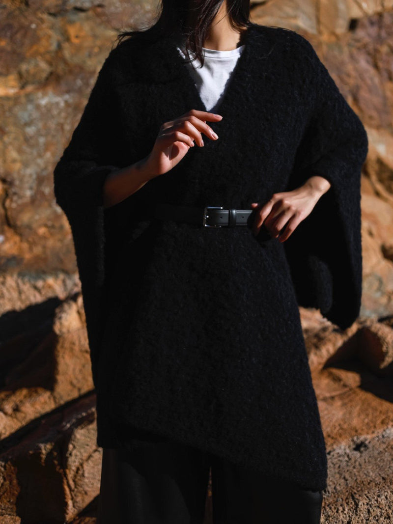 BOUCLE ALPACA WOOL BLEND SHAWL CARDIGAN