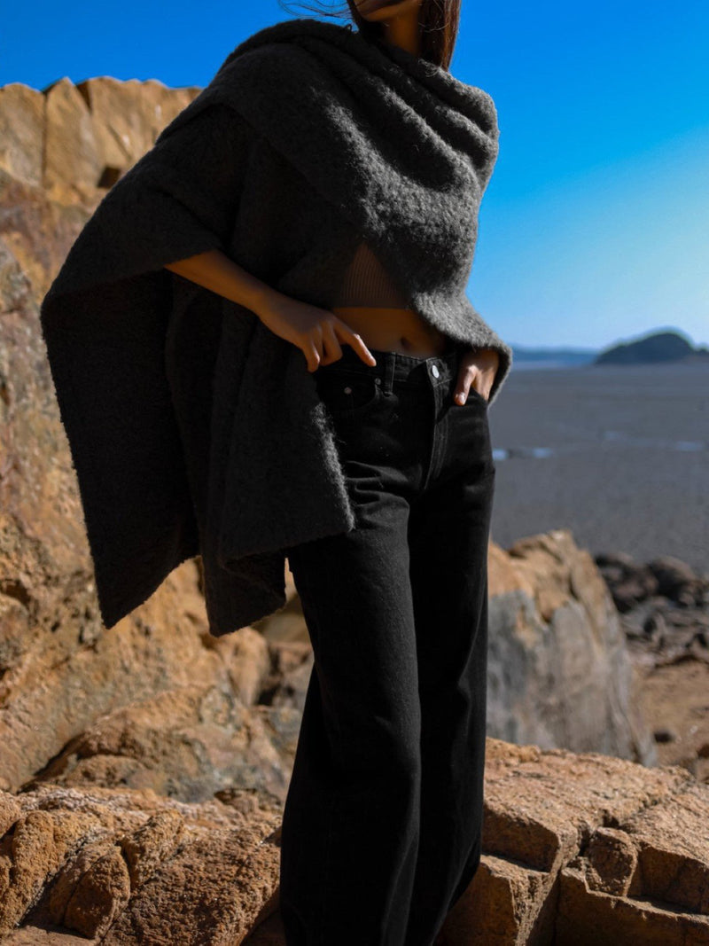 BOUCLE ALPACA WOOL BLEND SHAWL CARDIGAN