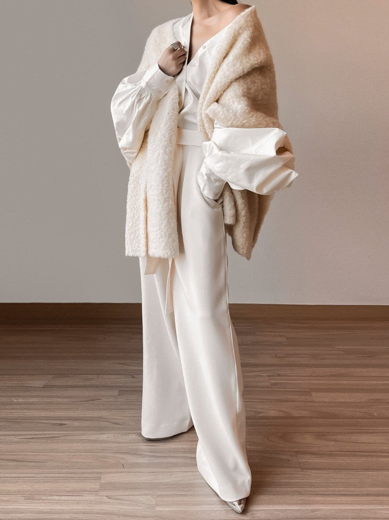 BOUCLE ALPACA WOOL BLEND SHAWL CARDIGAN