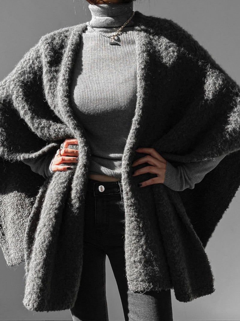 BOUCLE ALPACA WOOL BLEND SHAWL CARDIGAN