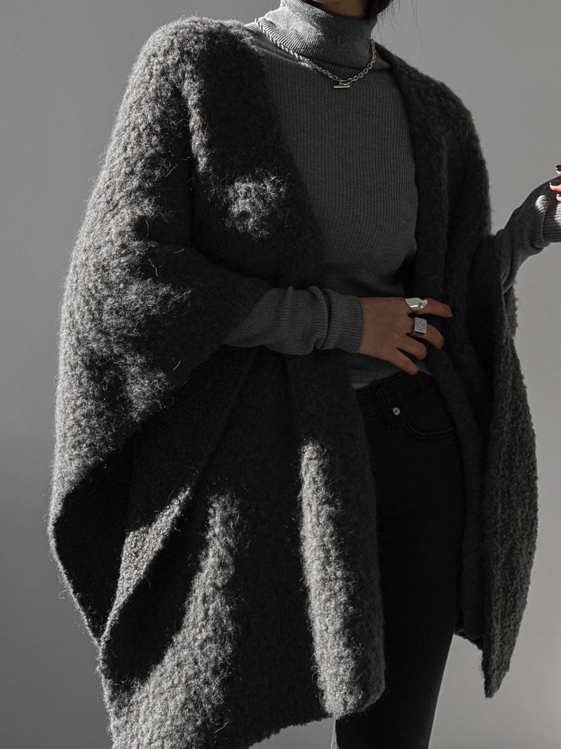 BOUCLE ALPACA WOOL BLEND SHAWL CARDIGAN