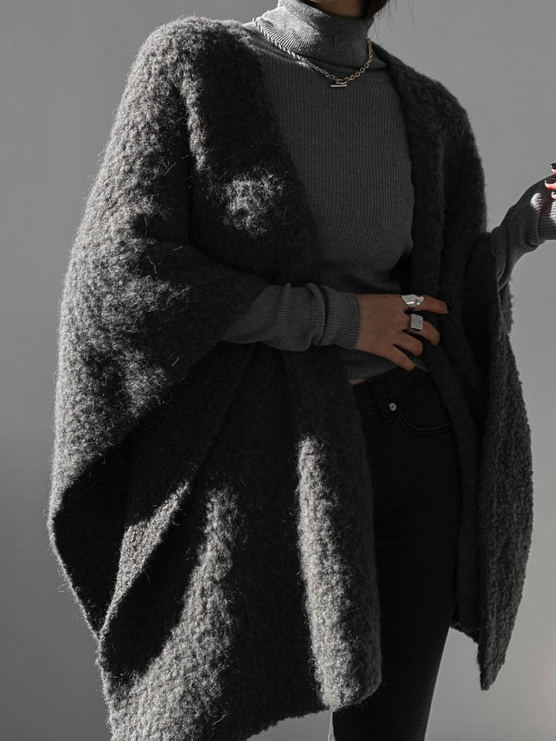 BOUCLE ALPACA WOOL BLEND SHAWL CARDIGAN