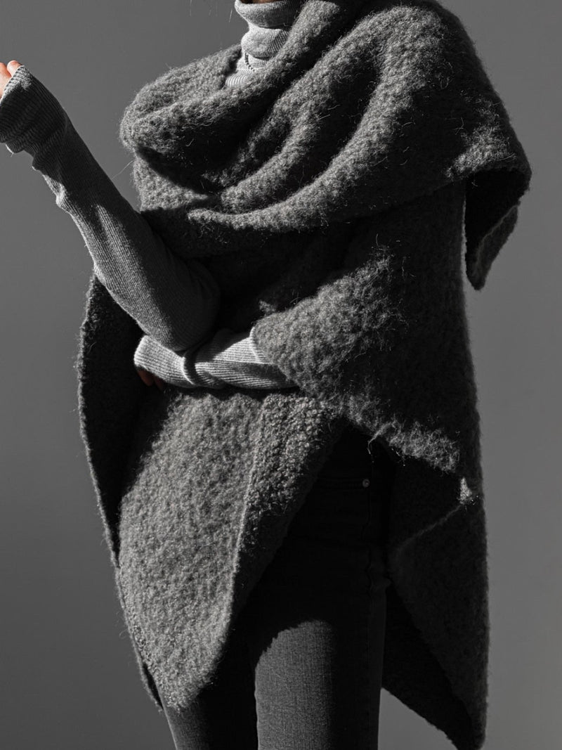 BOUCLE ALPACA WOOL BLEND SHAWL CARDIGAN