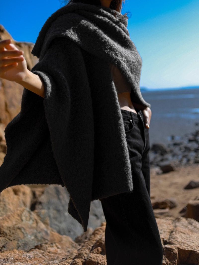 BOUCLE ALPACA WOOL BLEND SHAWL CARDIGAN