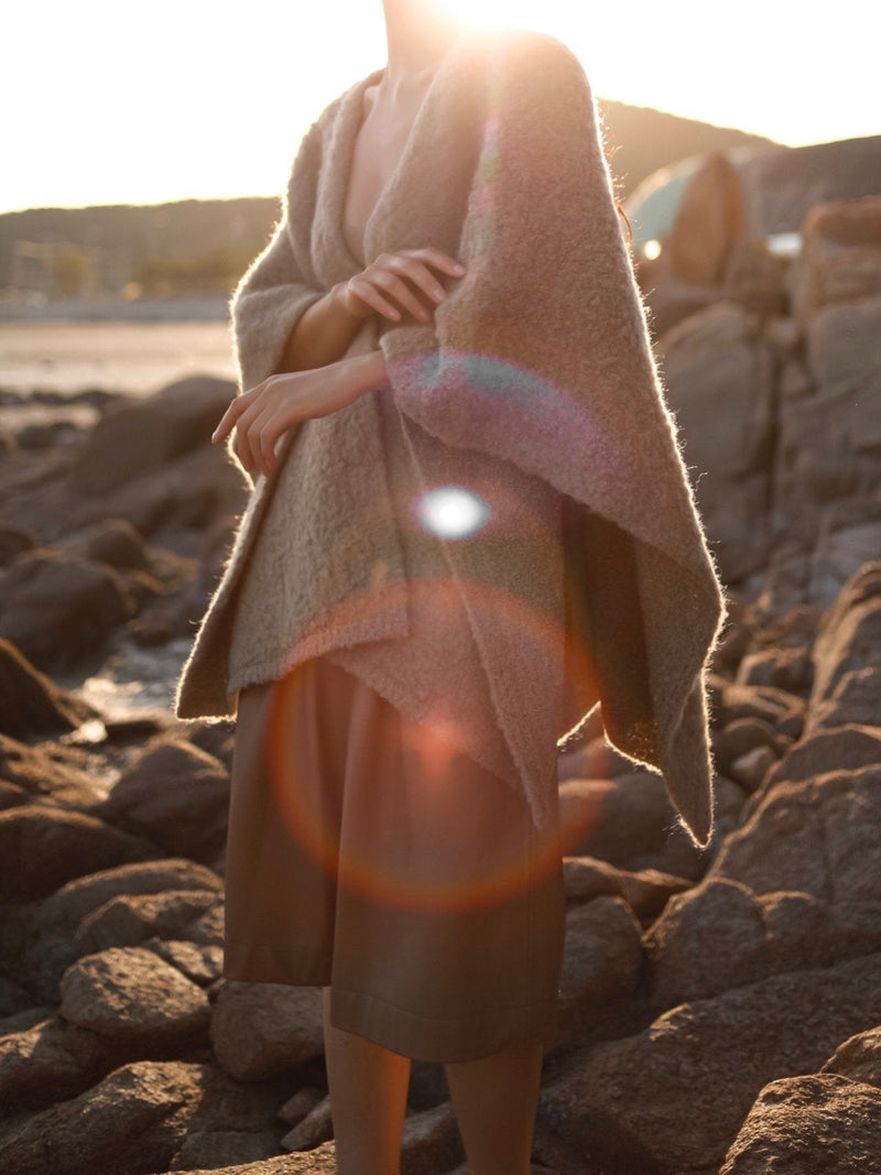 BOUCLE ALPACA WOOL BLEND SHAWL CARDIGAN
