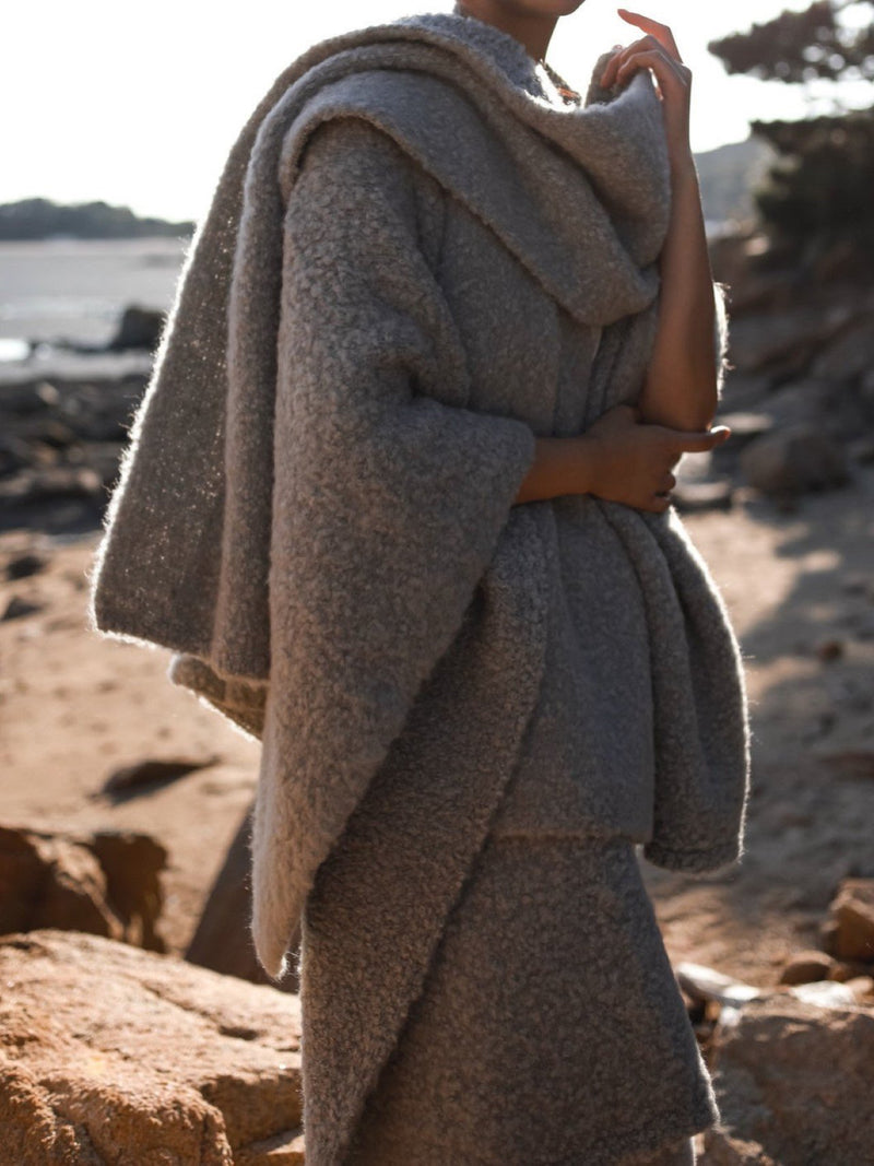 BOUCLE ALPACA WOOL BLEND SHAWL CARDIGAN