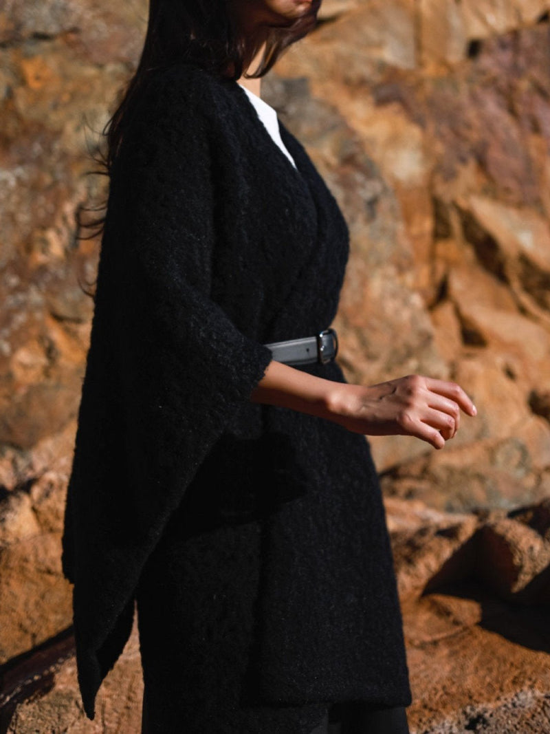 BOUCLE ALPACA WOOL BLEND SHAWL CARDIGAN