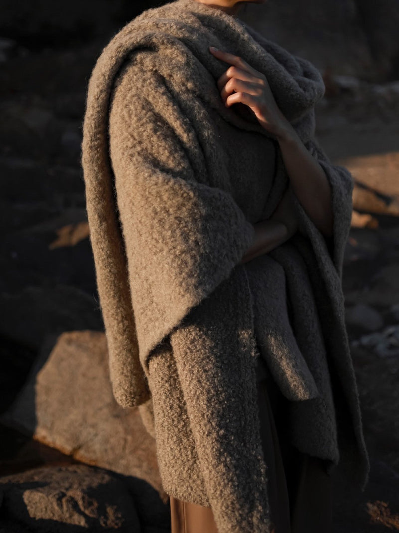 BOUCLE ALPACA WOOL BLEND SHAWL CARDIGAN