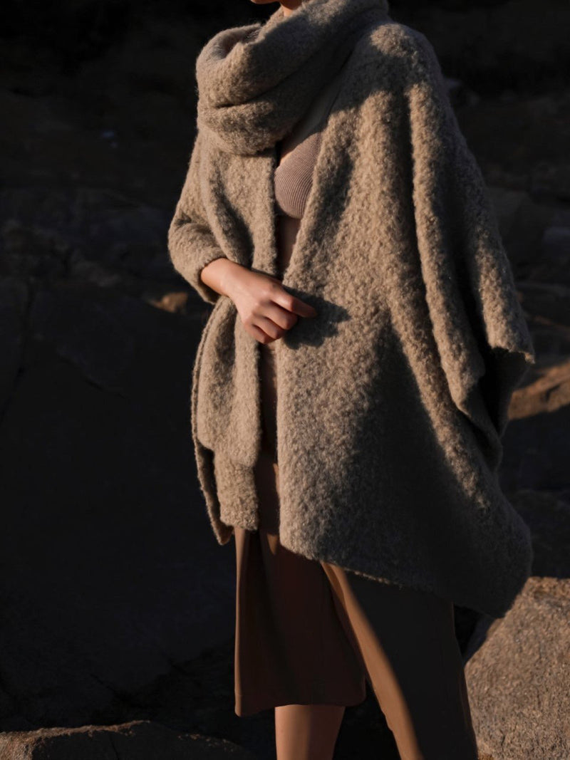 BOUCLE ALPACA WOOL BLEND SHAWL CARDIGAN