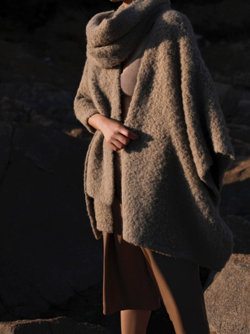 BOUCLE ALPACA WOOL BLEND SHAWL CARDIGAN