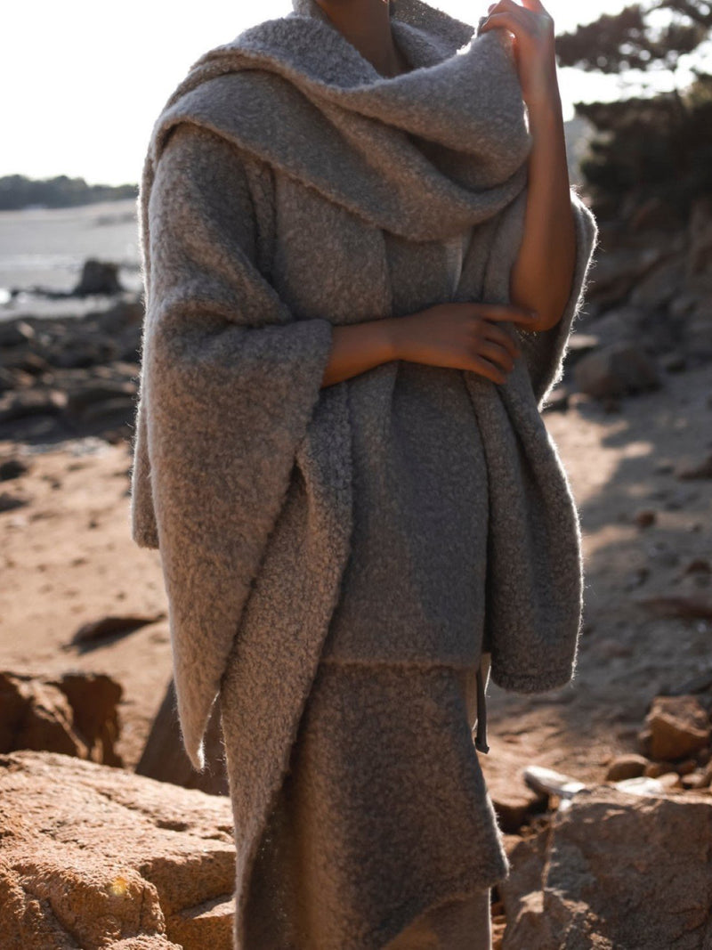 BOUCLE ALPACA WOOL BLEND SHAWL CARDIGAN