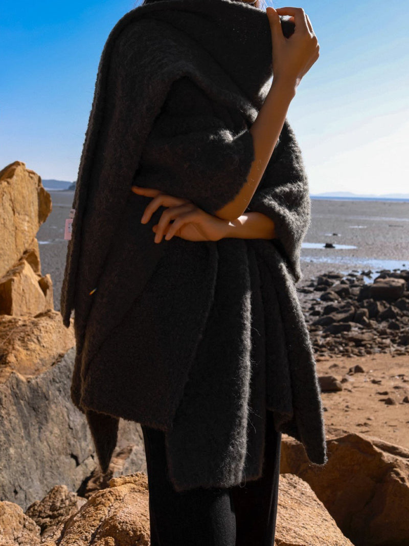 BOUCLE ALPACA WOOL BLEND SHAWL CARDIGAN