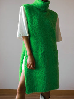 BOUCLE ALPACA WOOL BLEND TURTLENECK KNIT VEST