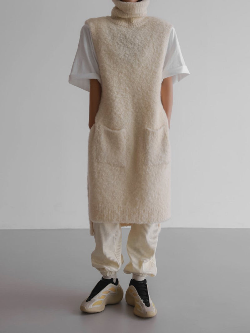 BOUCLE ALPACA WOOL BLEND TURTLENECK KNIT VEST