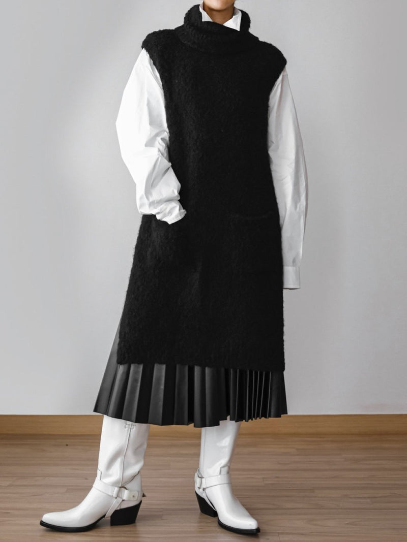 BOUCLE ALPACA WOOL BLEND TURTLENECK KNIT VEST
