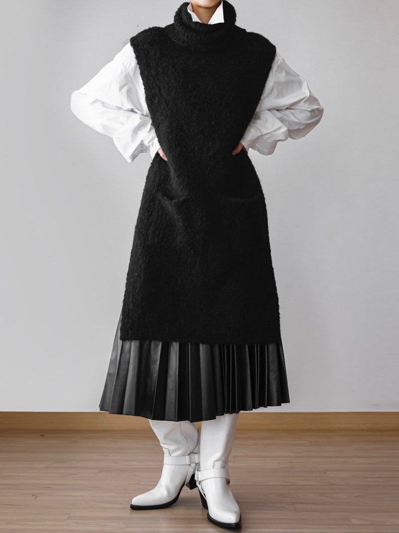 BOUCLE ALPACA WOOL BLEND TURTLENECK KNIT VEST