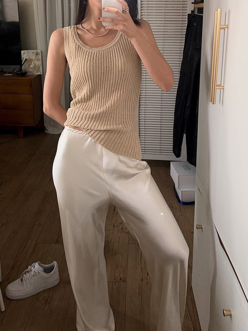 BOUCLE VISCOSE U-NECK KNIT TOP