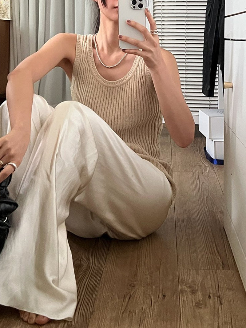 BOUCLE VISCOSE U-NECK KNIT TOP