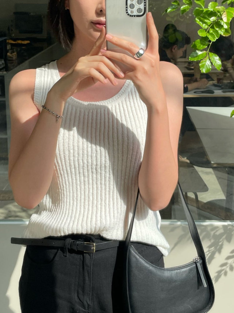 BOUCLE VISCOSE U-NECK KNIT TOP