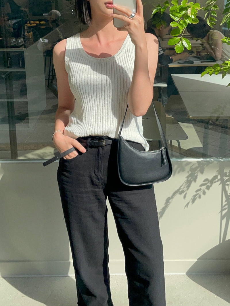 BOUCLE VISCOSE U-NECK KNIT TOP