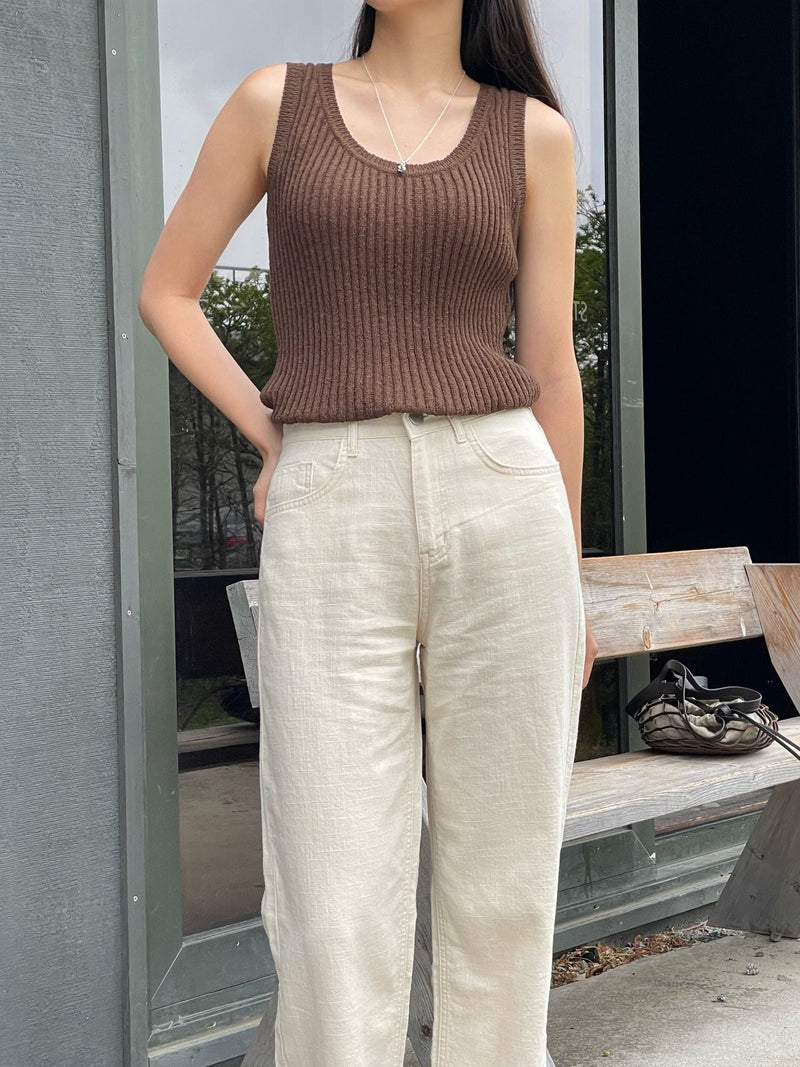 BOUCLE VISCOSE U-NECK KNIT TOP