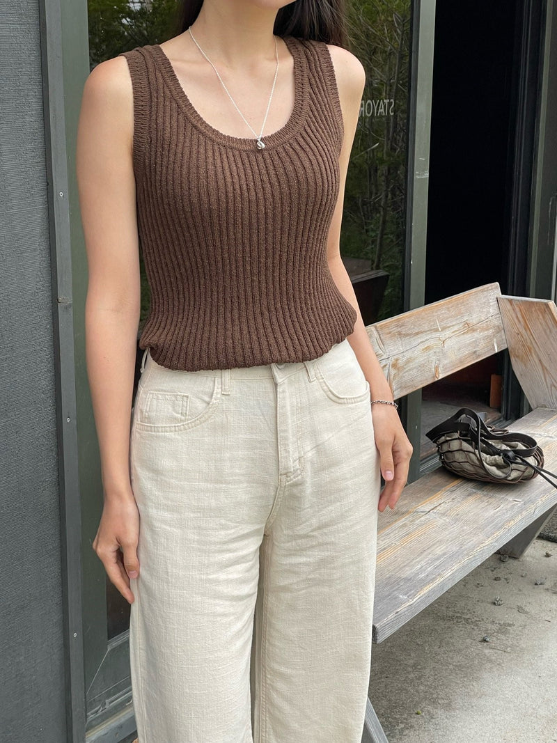 BOUCLE VISCOSE U-NECK KNIT TOP