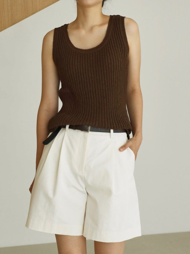 BOUCLE VISCOSE U-NECK KNIT TOP