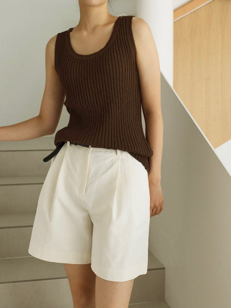 BOUCLE VISCOSE U-NECK KNIT TOP