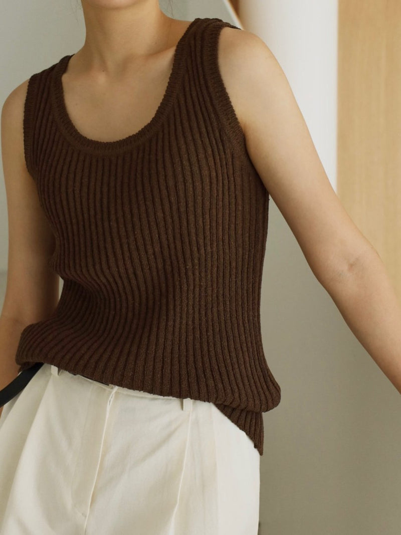 BOUCLE VISCOSE U-NECK KNIT TOP
