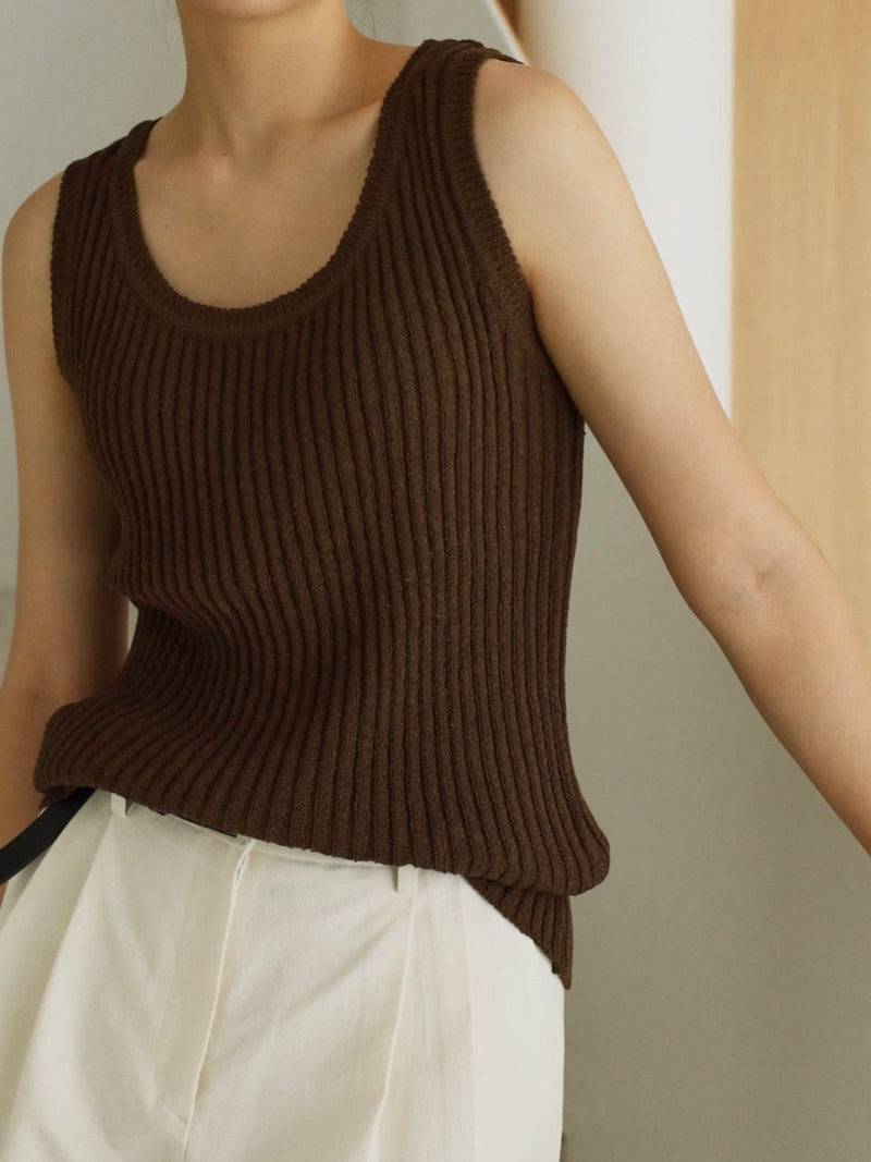 BOUCLE VISCOSE U-NECK KNIT TOP