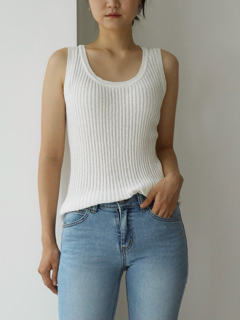 BOUCLE VISCOSE U-NECK KNIT TOP