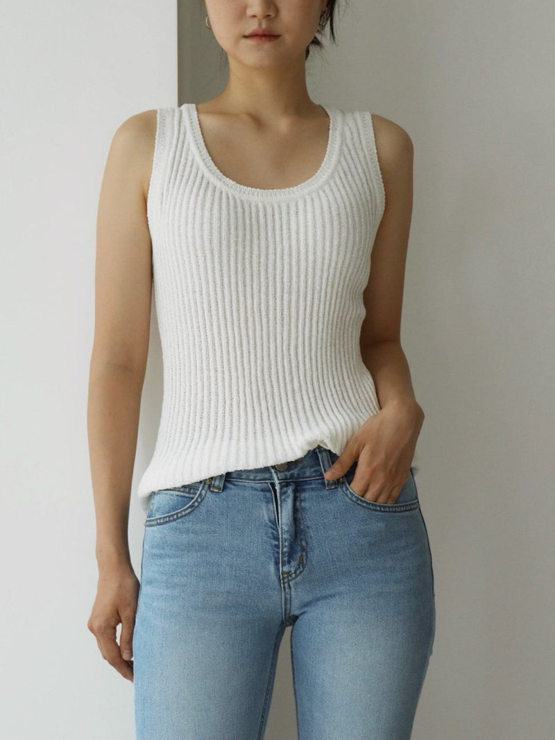 BOUCLE VISCOSE U-NECK KNIT TOP