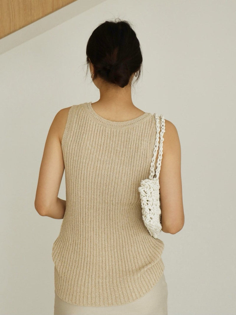 BOUCLE VISCOSE U-NECK KNIT TOP