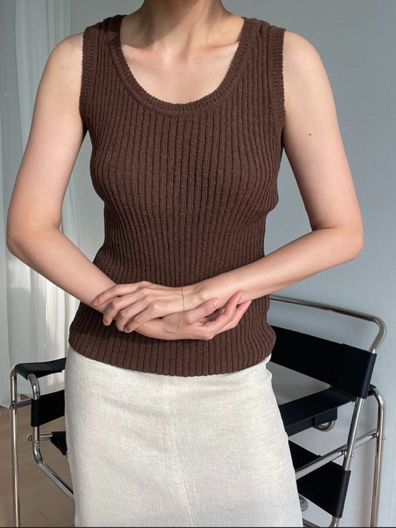 BOUCLE VISCOSE U-NECK KNIT TOP