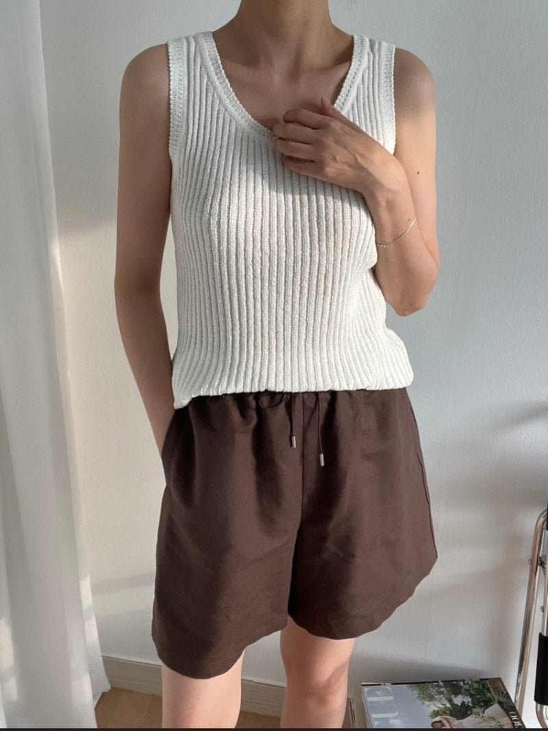 BOUCLE VISCOSE U-NECK KNIT TOP