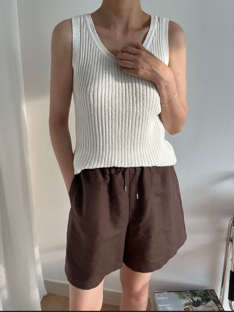 BOUCLE VISCOSE U-NECK KNIT TOP