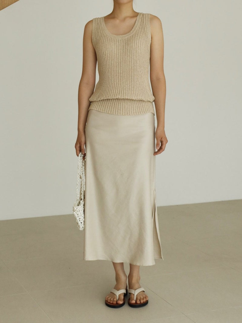 BOUCLE VISCOSE U-NECK KNIT TOP