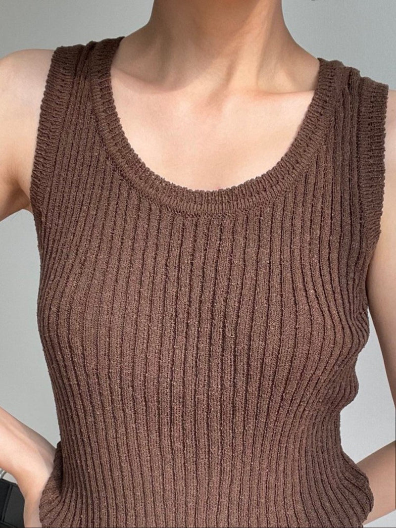 BOUCLE VISCOSE U-NECK KNIT TOP