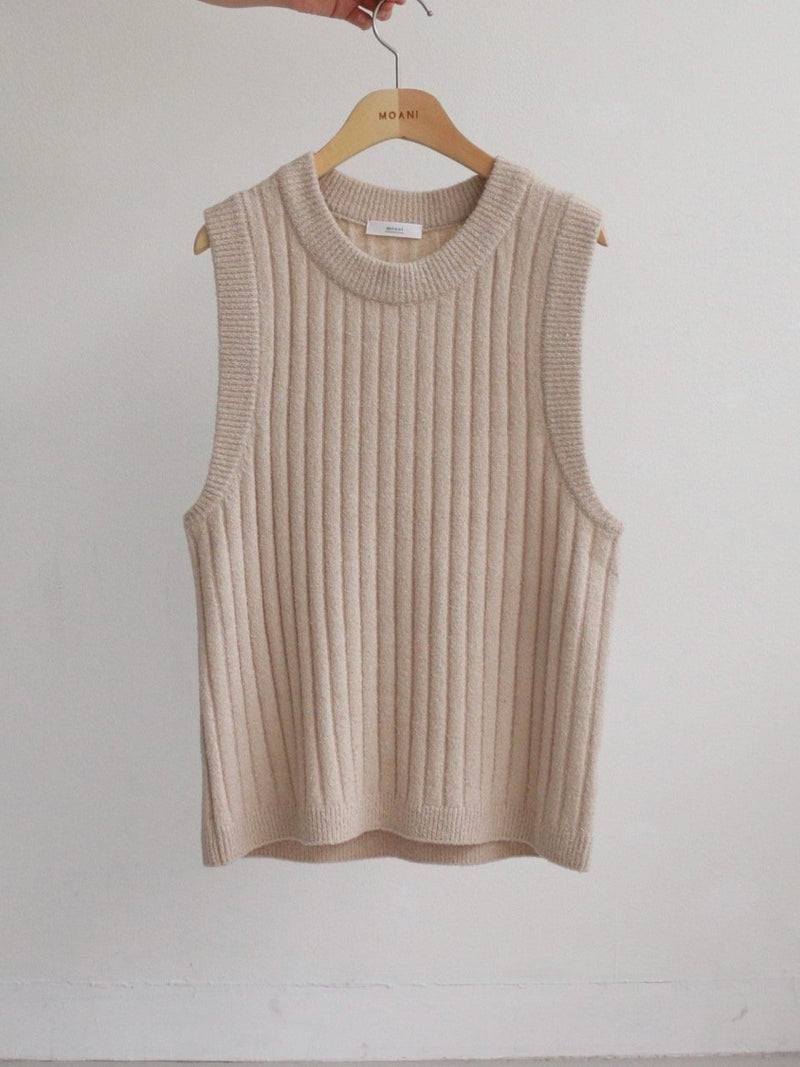 BOUCLE WOOL ROUND NECK KNIT VEST