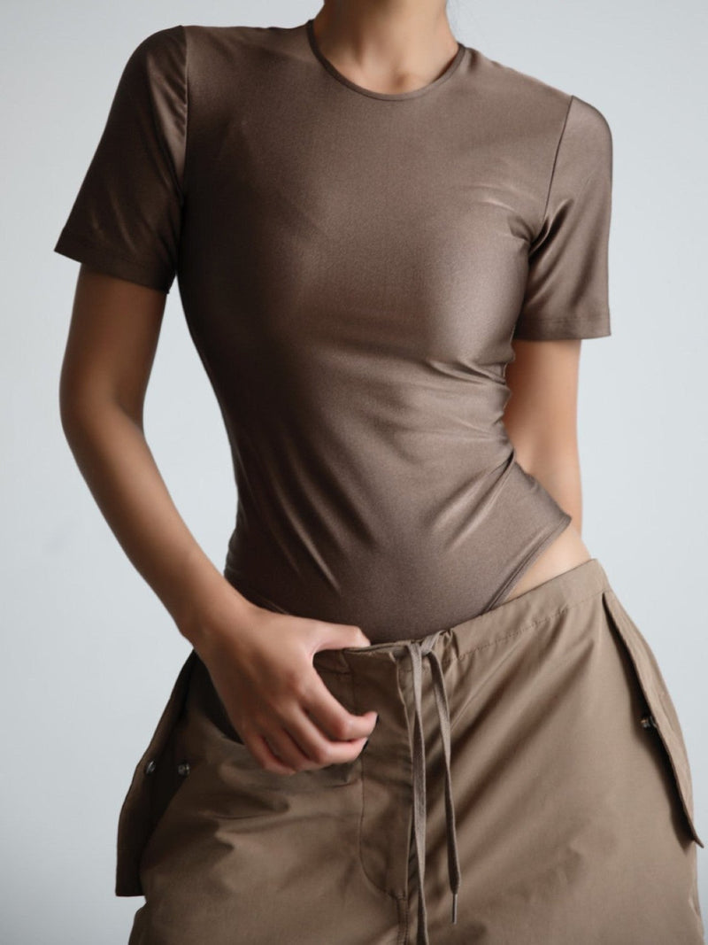 BRIGHT NYLON HALF SLEEVE BODYSUIT