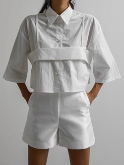 BUSTIER LAYERED CROPPED BUTTON DOWN SHIRT