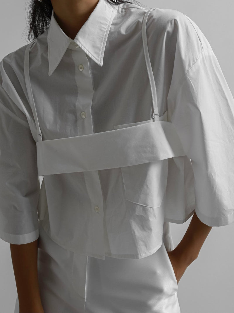 BUSTIER LAYERED CROPPED BUTTON DOWN SHIRT