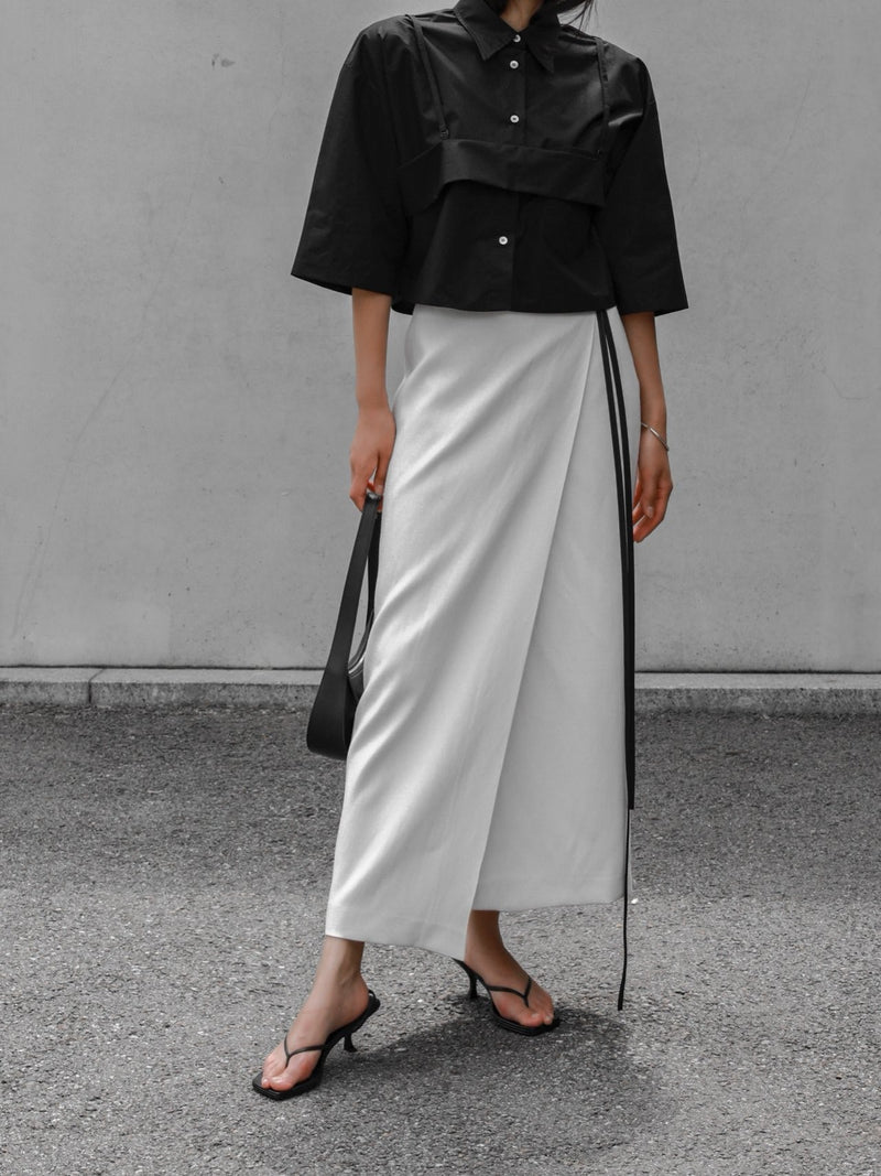 BUSTIER LAYERED CROPPED BUTTON DOWN SHIRT
